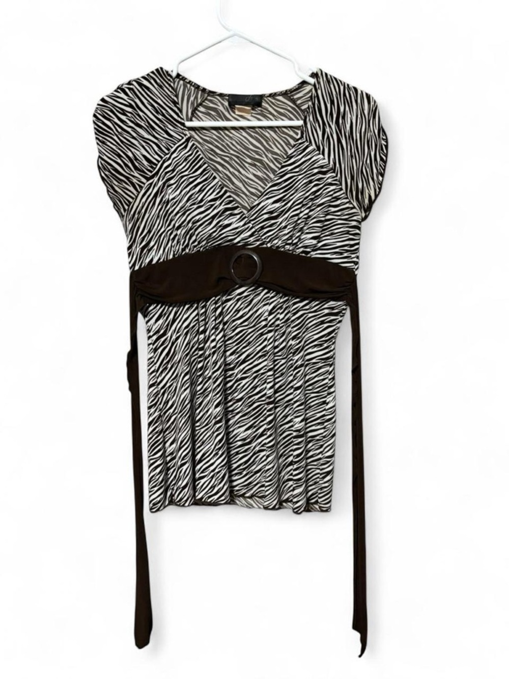 Women's Black and White Zebra Print Surplice Top with Waist Tie